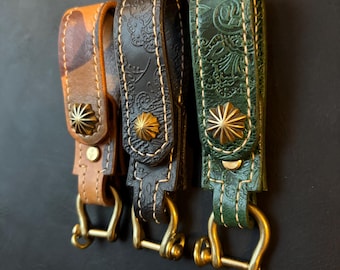 Handmade Leather Belt Loop Key Ring Holder – Double Layer Leather Key Holder with Brass Hardware – EDC Belt Loop – Multiple Colors