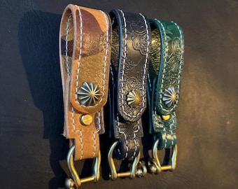 Handmade Leather Belt Loop Key Ring Holder – Double Layer Leather Key Holder with Brass Hardware – EDC Belt Loop