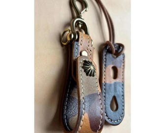 Handcrafted Leather Belt Loop Key Ring Holder using EL VAQUERO Italian Camo Leather equipped with JAPANESE Solid Brass Swivel hook