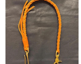 Leather Braided Lanyard for Chain Wallet with Belt Fish Hook, Leather Wallet Chain with Brass Hardware, EDC wallet Holder