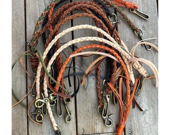 Handmade Braided Leather Lanyard, Leather Wallet Chain with Brass Hardware,  EDC wallet Holder, Chain Wallet Lanyard