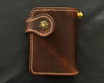 Handmade Leather Biker Chain Wallet, Handcrafted using Cowboy Waxy Vegetable Tanned Leather from Italy , Leather Chain Wallet