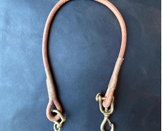 Handmade Round Leather Lanyard with Japanese Solid Brass Swivel Hook Snap, Lanyard for Chain Wallet, Valentine’s Day gift