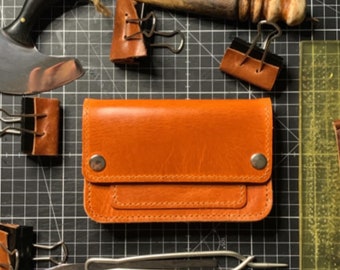Handmade Leather Trucker Wallet, Wallet with chain or braided Lanyard, EDC Wallet made Gaucho Oil Leather from Conceria La Bretagna Italy