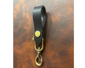 Handcrafted Leather Belt Loop Key Fob, Japanese Solid Brass Hook