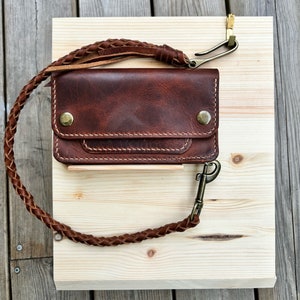Cartera Trucker hecha a mano, Cartera de piel con cordón trenzado en piel de calidad italiana con bolsillos para dinero, tarjetas y monedas.
