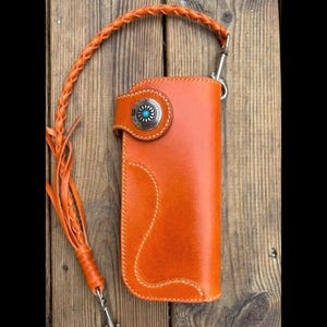 Handgefertigte lange Biker Wallet/Trucker Wallet, Leder Portemonnaie mit geflochtenem Lanyard, Kettenbrieftasche aus Leder