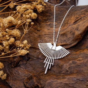 Sterling Silver Phoenix Bird Necklace, 14K Rebirth Eternity Necklace, Fire Bird Necklace, Fairy Tale Bird Charm, Strength Positivity Gift