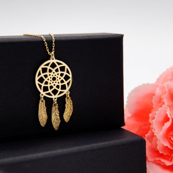 14k Two-Tone Gold Native American Dreamcatcher Pendant - Handmade In USA, Gift Box Included - View #13