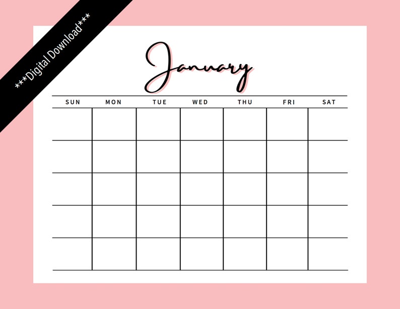 Monthly Blank Calendar Printable Simple Calendar 11x8.5 Inches