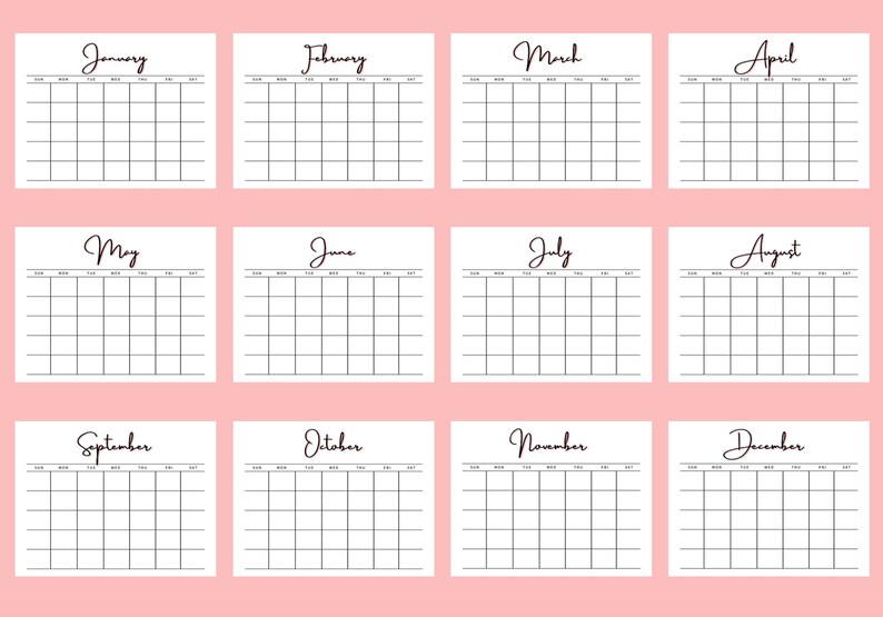 Monthly Blank Calendar | Printable Simple Calendar | 11x8.5 Inches ...