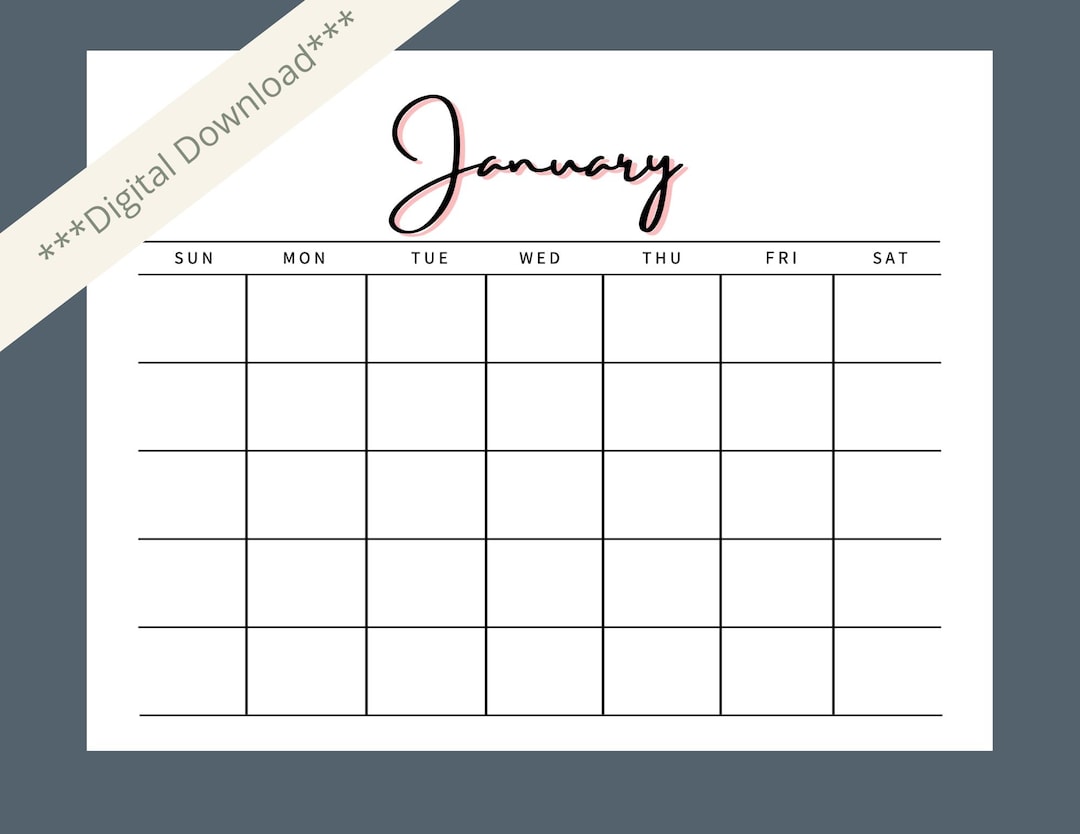 Monthly Blank Calendar Pages | Simple Horizontal Layout (digital ...