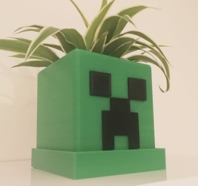 Minecraft Creeper Plant Pot with Drainage Green & Black Etsy