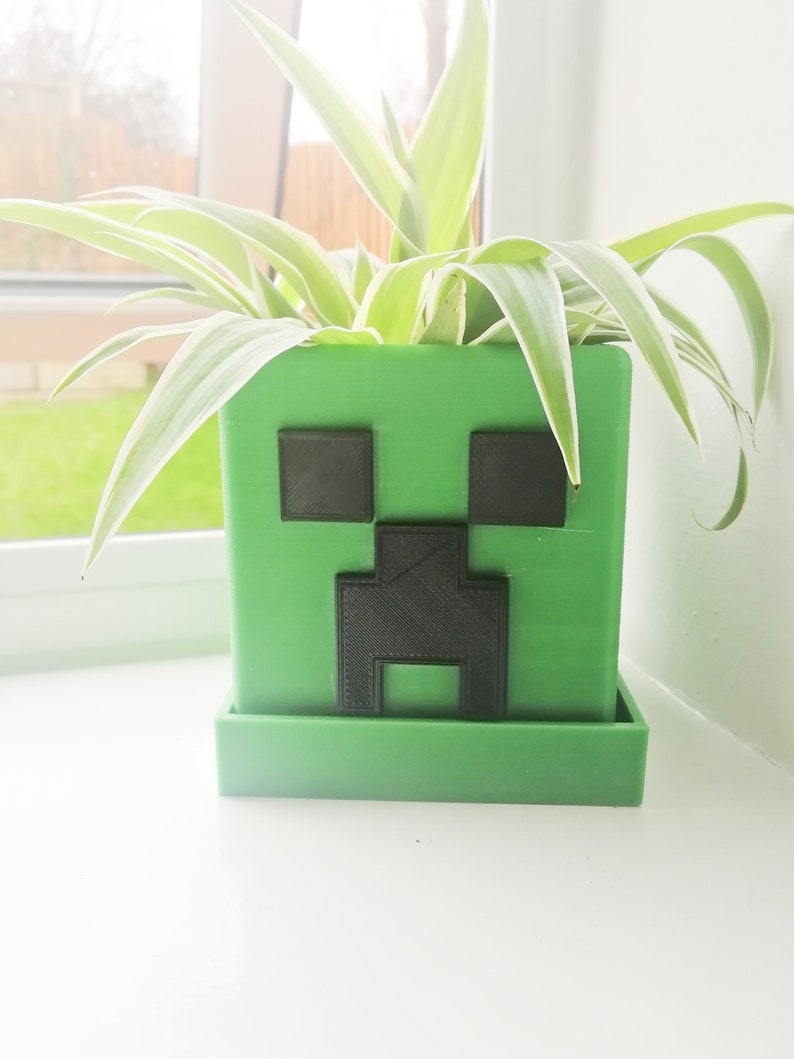 Minecraft Creeper Plant Pot with Drainage Green & Black Etsy