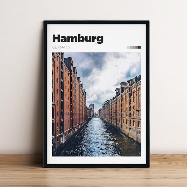 Hamburg Travel Poster - Colour/B&W Hamburg Travel Photography - Germany City Print - Traveller Gift Idea - Customisable Trip Memory Wall Art