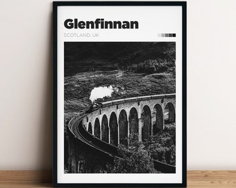 Glenfinnan Viaduct Poster Design - Travel Photography Art - Scotland Wall Art - City Print - Home Décor - Black and White Trip Memory Art