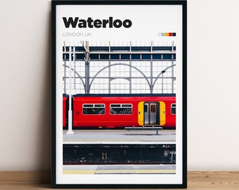 Waterloo Travel Poster - Colour/B&W England Travel Photography Wall Art - Waterloo Photo Poster- Londoner Gift- Waterloo Train Station Print