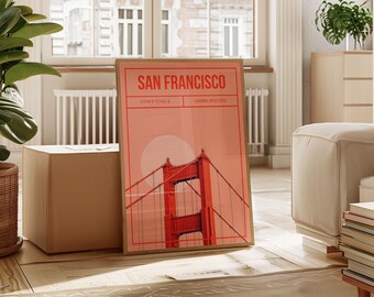 San Francisco Reiseposter - Golden Gate Bridge Kunstdruck - Stadtliebhaber Geschenk