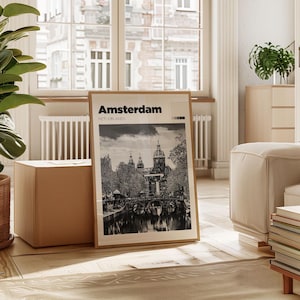 Amsterdam Travel Poster - Travel Photography Art - Black&White Wall Art -  Amsterdam Travel Print - Netherlands Home Décor - Customisable