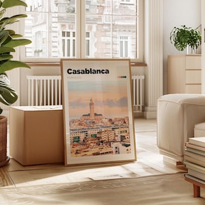 Póster de viaje de Casablanca - Fotografía artística de viaje en color y blanco y negro - Impresión de la ciudad de Marruecos - Decoración del hogar de Casablanca - Regalo para viajeros - Arte mural personalizable