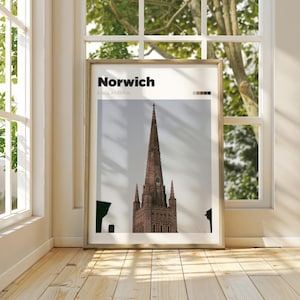 Norwich City Minimal Travel Print - Colour/B&W Norwich Photography Travel Poster - Traveller City Home Décor Gift Idea - England Memory Art