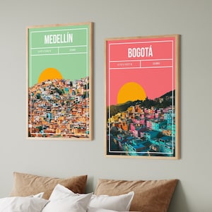 Set of 2 - Medellin & Bogota Travel Print - Medellín City Print - Bogotá Travel Poster - Medellin and Bogota Print Bundle- Colombia Wall Art