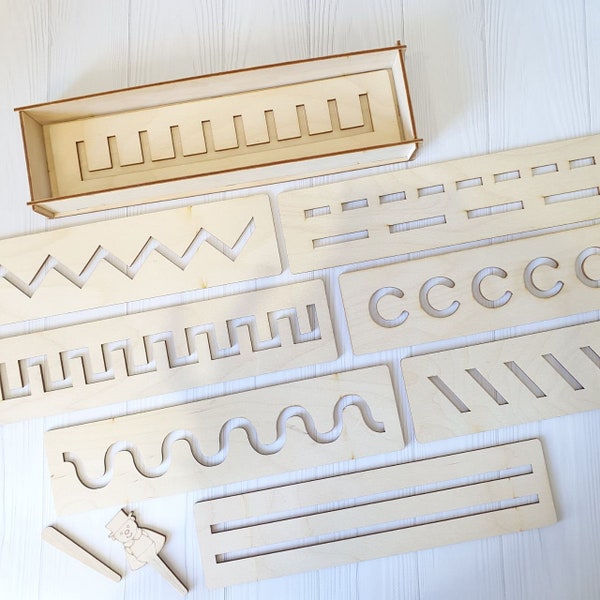 Reglas educativas Montessori de madera para niños en desarrollo.