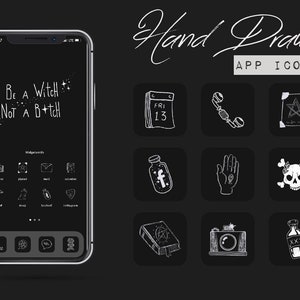 Spooky iOS14 Theme UPGRADE | Witchy iPhone App Icons | Black and White Home Screen | Aesthetic Gothic Style Gift