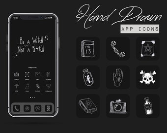 Spooky iOS14 Theme UPGRADE | Witchy iPhone App Icons | Black and White Home Screen | Aesthetic Gothic Style Gift