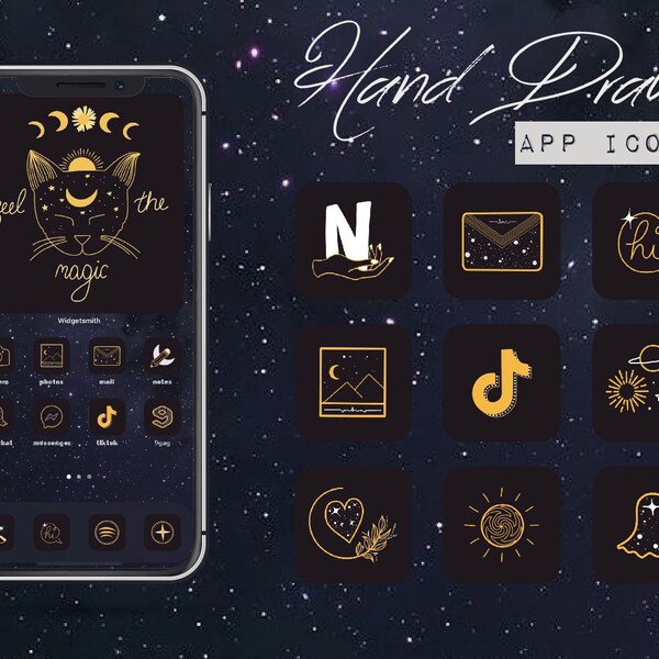 Stars Icons iOS14 Theme UPGRADED | Witchy App Home Screen | Aesthetic Icons Pack | Galaxy Stars Cosmos Theme iPhone Icons Gift 181120