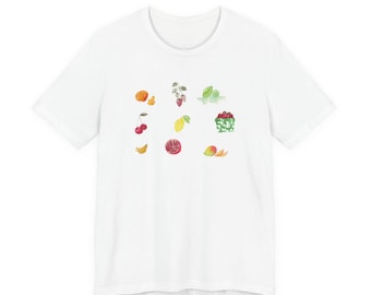 Watercolor Fruit Icons T-Shirt | Citrus, Berries, Greens Tee