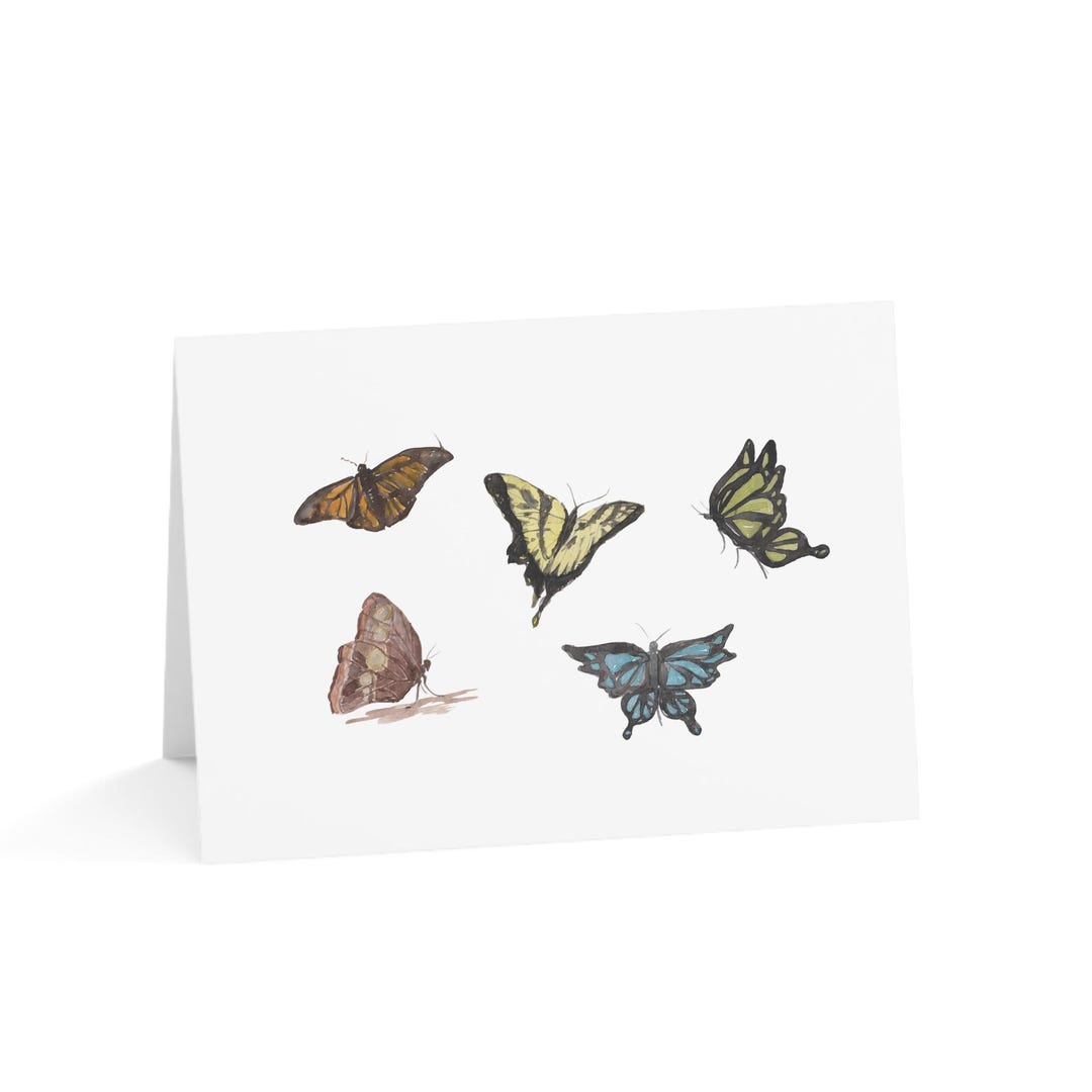 10 Pack | Watercolor Butterfly Illustration Greeting Card | Blank ...