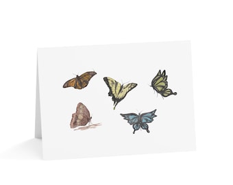 10 Pack | Watercolor Butterfly Illustration Greeting Card | Blank Inside