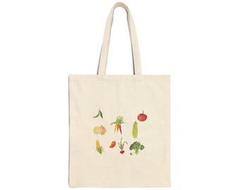 Watercolor Garden Vegetables Tote Bag | Produce Illustration Canvas Tote