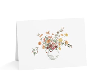 Pack of Ten | Autumn Bouquet Greeting Cards | Floral Vase Note Cards, Blank Inside