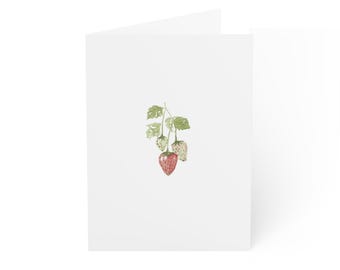 Paquete de 10 tarjetas de felicitación con ilustración de fresas / Tarjetas en blanco con diseño de fruta fresca