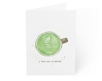 Pack of 10 | Matcha Latte Greeting Card | Watercolor Illustration