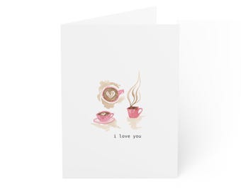 Ten Pack | Coffee and Tea I Love You Greeting Card | Romantic Note Cards |