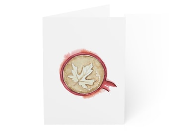 Pack of Ten | Maple Leaf Coffee Stain Greeting Card | Blank Note Card