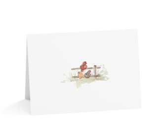 Ten Pack | Watercolor Chickens and Fence Cards | Blank Note Cards