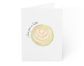 10 Pack | Hand Painted Greeting Cards, Latte, I Love You