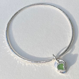 Silver & sea glass charm bangle