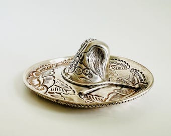 Vintage 1940s MCM Sterling Silver Sombrero Trinket Dish, Eagle