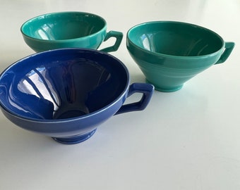 Vintage Vernon Kilns 1930s Early California Vernonware Tea Cup Cobalt Turquoise Aqua Blue