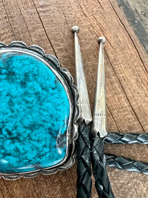 Large Vintage Navajo Sterling Silver Turquoise Bolo T… - Gem
