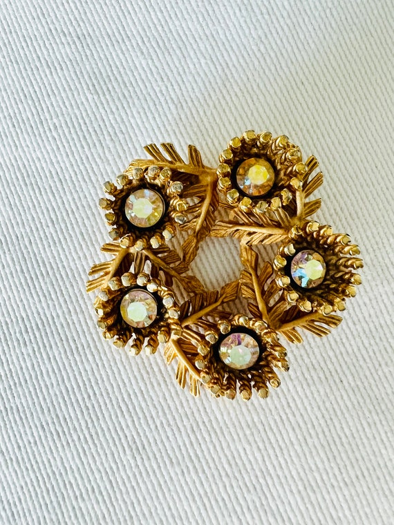 Vintage Austrian crystal brooch, iridescent stones