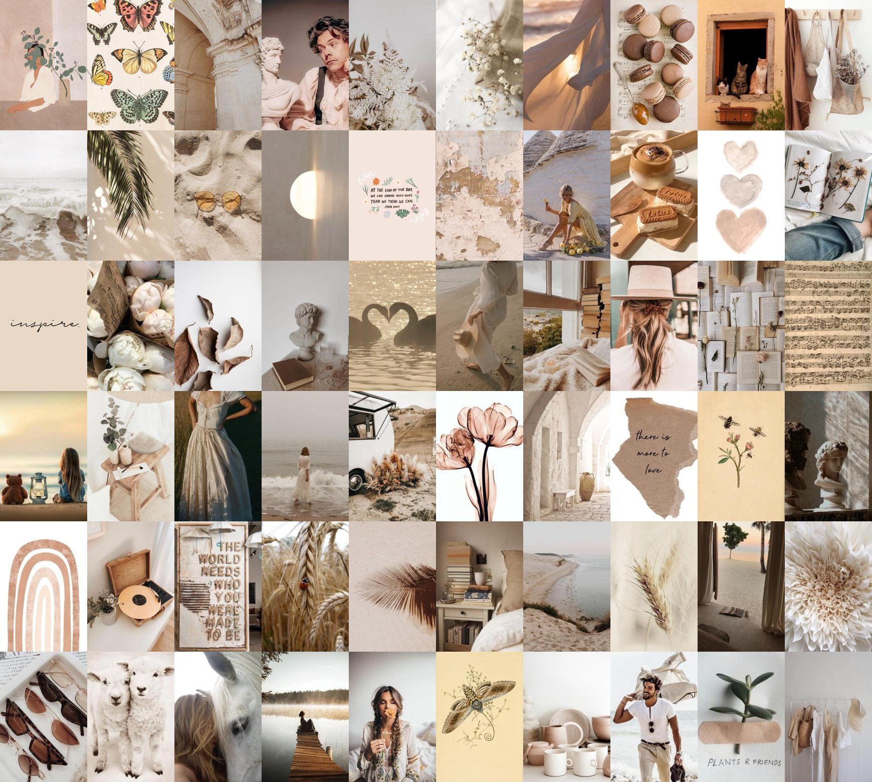 Boho wall collage kit Beige boujee aesthetic photo collage kit Etsy