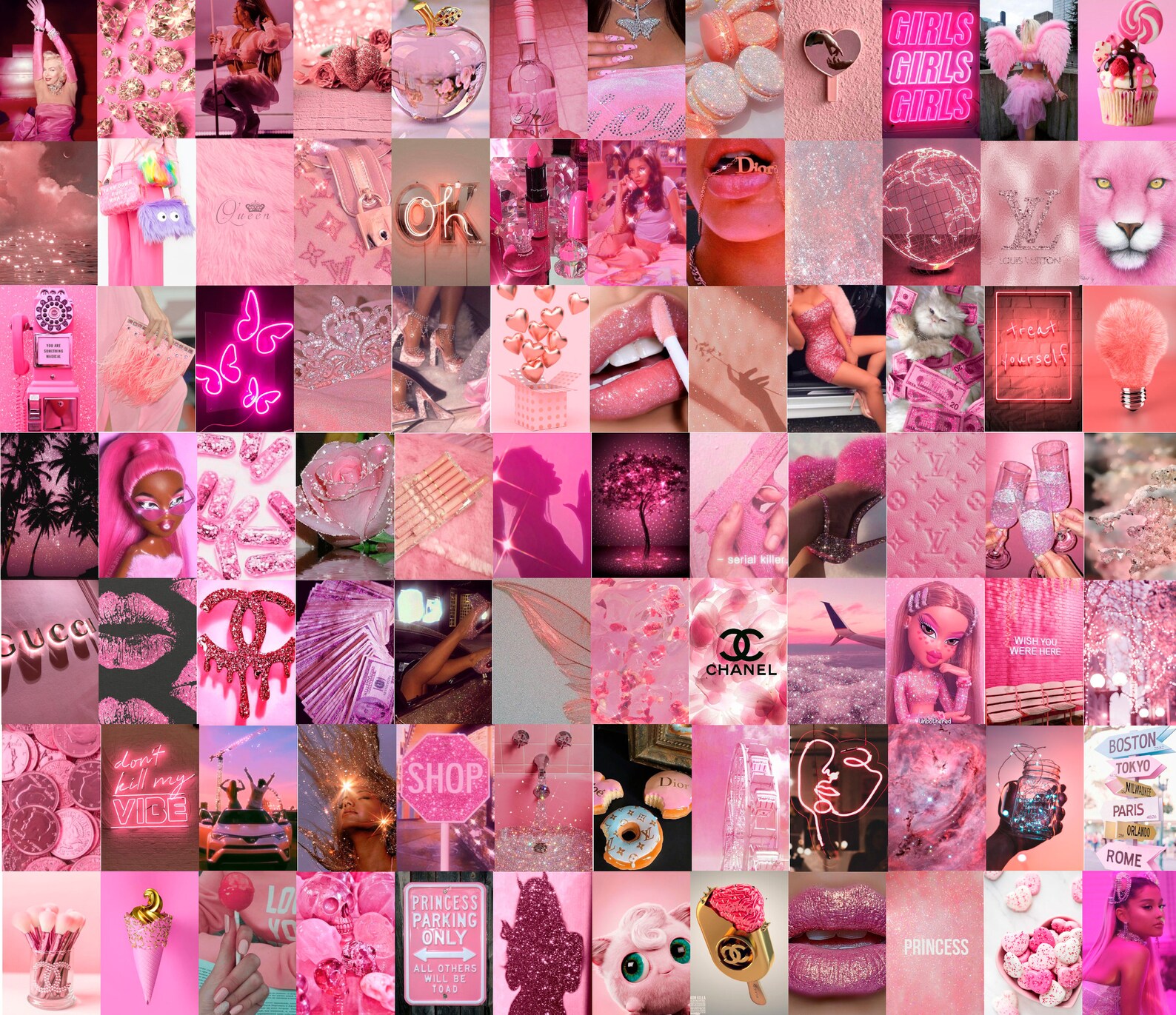 Baddie aesthetic wall collage kit Pink photo wall kit Dorm Etsy