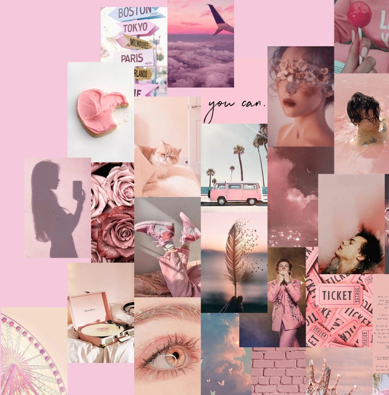 Pink boujee collage kit with Harry Styles photo Aesthetic collage Wall collage kit 50 pc Digital Download