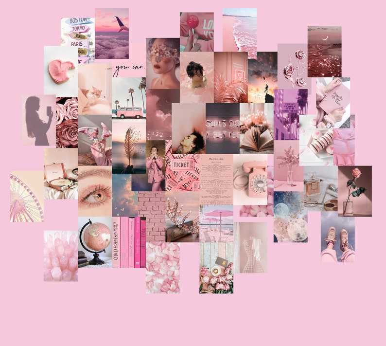 Pink boujee collage kit with Harry Styles photo Aesthetic collage Wall collage kit 50 pc Digital Download